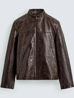 Zara-Crocodile-Style-Brown-Leather-Jacket