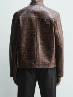 Zara-Crocodile-Style-Brown-Leather-Jacket-Back
