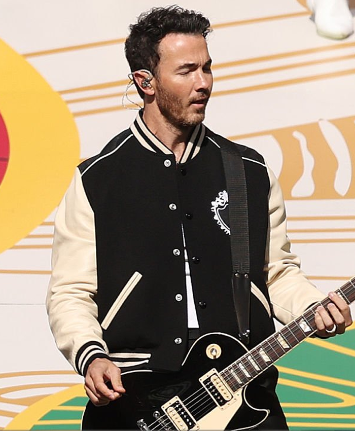2026-Pro-Football-Halftime-Show-Kevin-Jonas-Black-and-Off-White-Varsity-Jacket-Front