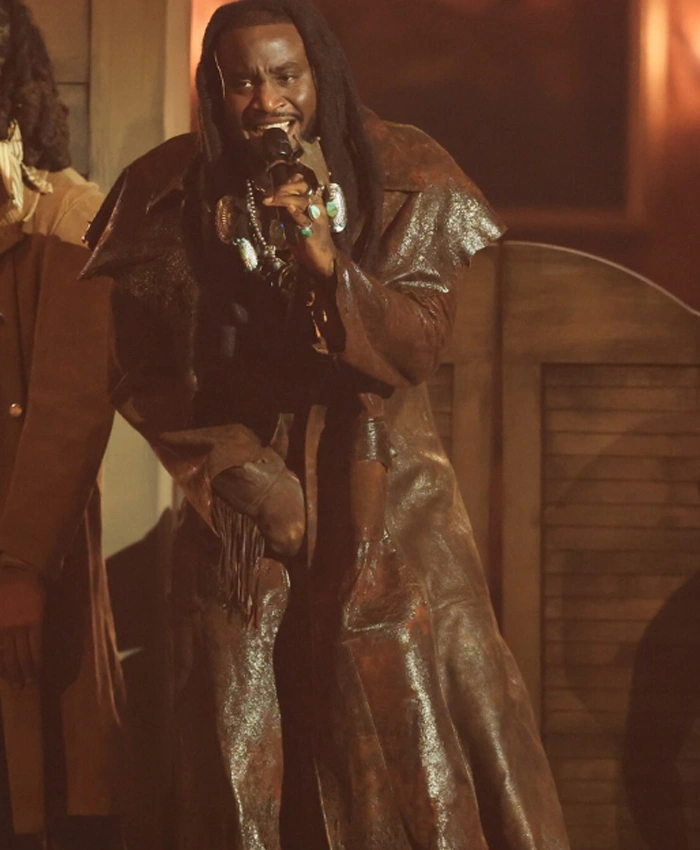 2026 VMAs Performance Shaboozey Brown Leather Coat