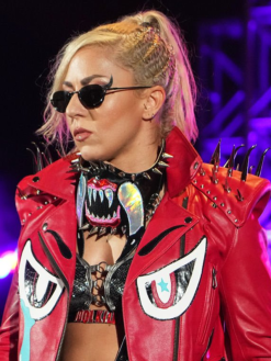2026-Womens-Pro-Wrestling-Stardom-Thekla-Kaischauri-Red-Leather-Eyes-Jacket-with-Shoulder-Spikes-Closeup