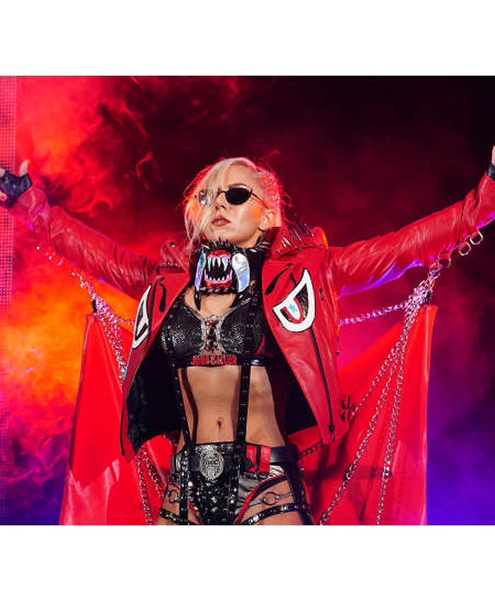 2026-Womens-Pro-Wrestling-Stardom-Thekla-Kaischauri-Red-Leather-Eyes-Jacket-with-Shoulder-Spikes-Front