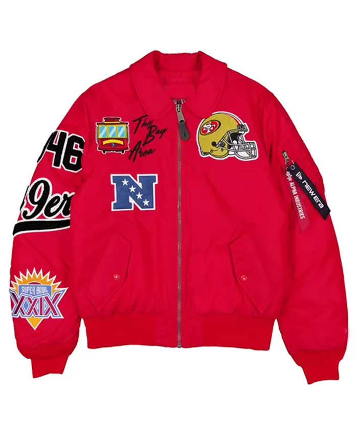 49ers New Era x Alpha Industries MA-1 Flight Jacket In Red