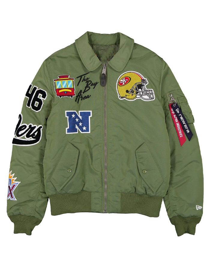 49ers New Era x Alpha Industries Sage Green MA-1 Bomber Jacket