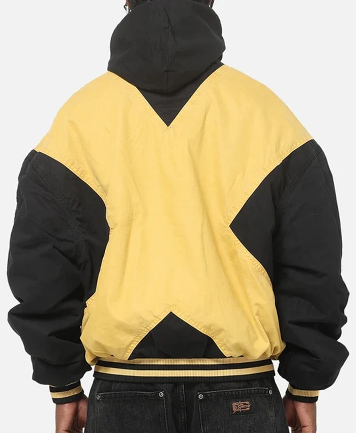 73 Studios x Marvel X-Men Halloween Yellow And Black Cotton Hooded Bomber Jacket back view