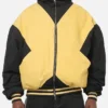 73 Studios x Marvel X-Men Yellow And Black Halloween Hooded Cotton Bomber Jacket front view