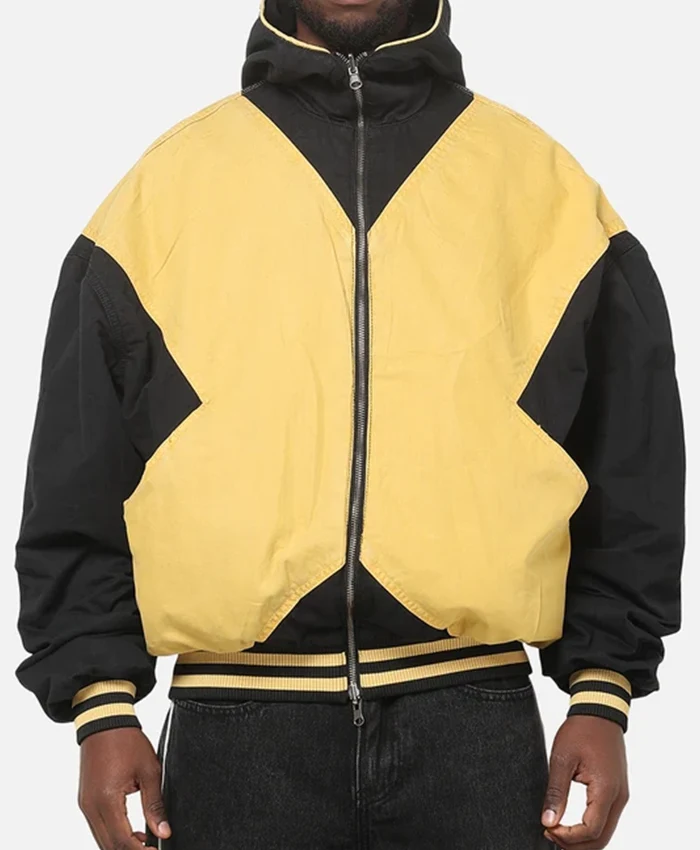73 Studios x Marvel X-Men Yellow And Black Halloween Hooded Cotton Bomber Jacket front view