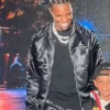 A-Boogie Wit Da Hoodie Macys Rookie Kids Show The Jordan Satin Black Varsity Jacket front view