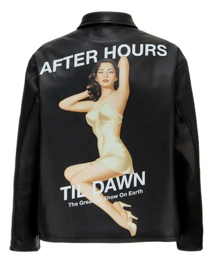 AFTER HOURS TIL DAWN WILDSIDE x The Weeknd Black Leather Jacket back view