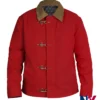 Abercrombie Canvas Fireman Clasp Red Cotton Corduroy Collar Jacket front view