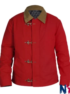 Abercrombie Canvas Fireman Clasp Red Cotton Corduroy Collar Jacket front view