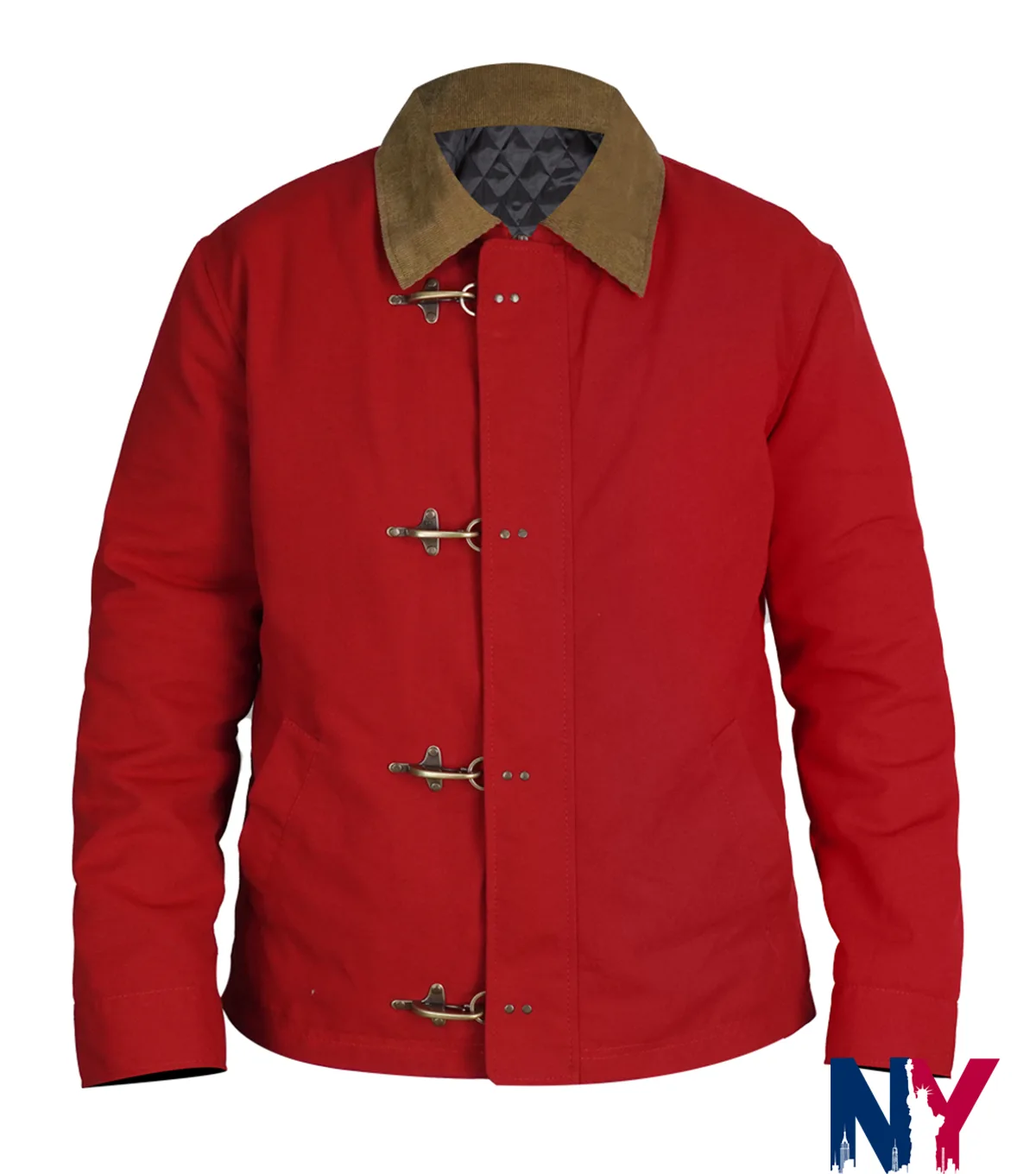 Abercrombie Canvas Fireman Clasp Red Cotton Corduroy Collar Jacket front view