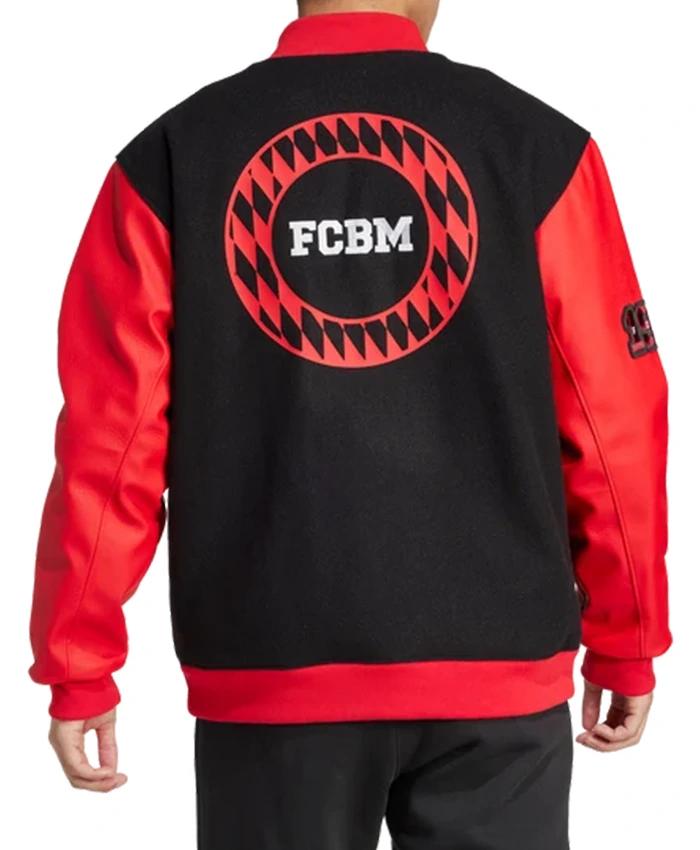 Adidas Football Club Bayern Munich 24-25 Black And Red Varsity Jacket back view
