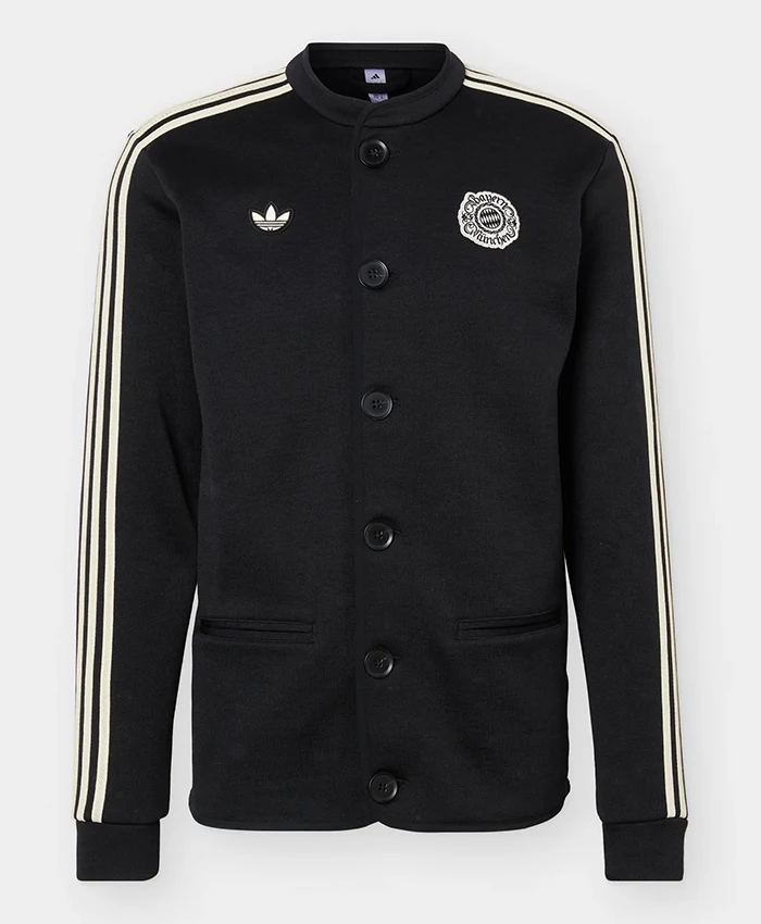 Adidas Football Club Bayern Munich 26-27 Oktoberfest Black Fleece Button-Up Jacket front view