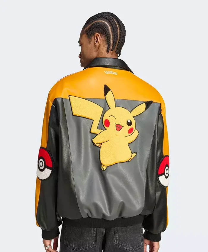 Adidas Pokémon 8 Ball Leather Bomber Jacket Back View
