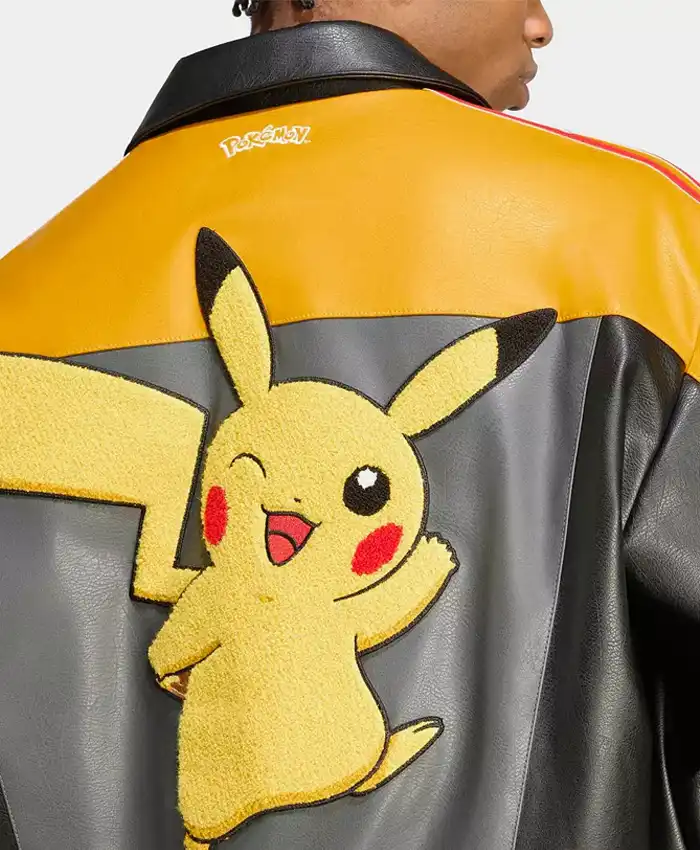Adidas Pokémon 8 Ball Leather Bomber Jacket closeup
