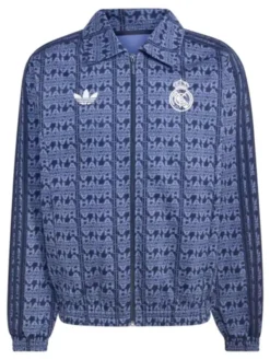 Adidas x Real Madrid LFSTLR Racing Motorsport Patterned Navy Blue Cotton Jacket front view