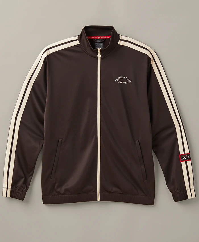 Adidas x Tim Hortons Men's Tricot Brown Fleece Track Top Jacket front view