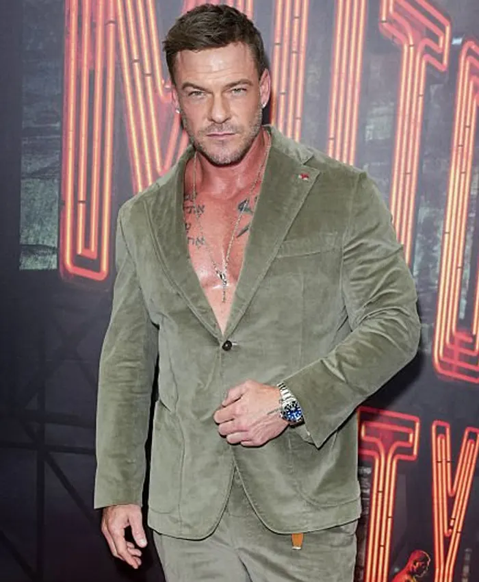 Alan Ritchson Motor City NY Premiere 2026 Olive Corduroy Blazer