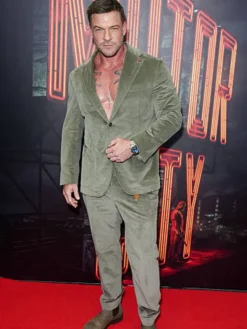 Alan Ritchson Motor City NY Premiere 2026 Olive Corduroy Suit