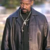 Alonzo Harris Film Training Day 25th Anniversary Denzel Washington Black Leather Coat front view
