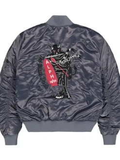 Alpha Industries MA-1 Black Devils Iron Grey Satin Giubbotto Bomber Jacket back view