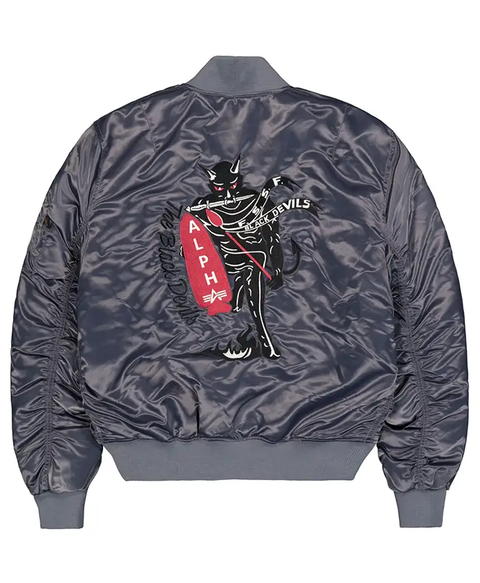 Alpha Industries MA-1 Black Devils Iron Grey Satin Giubbotto Bomber Jacket back view