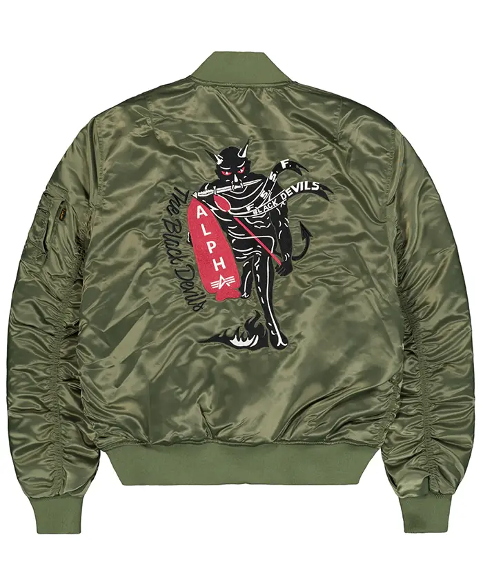 Alpha Industries MA-1 Black Devils Sage Satin Green Giubbotto Bomber Jacket back view