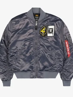 Alpha Industries MA-1 Black Devils Satin Iron Grey Giubbotto Bomber Jacket front view