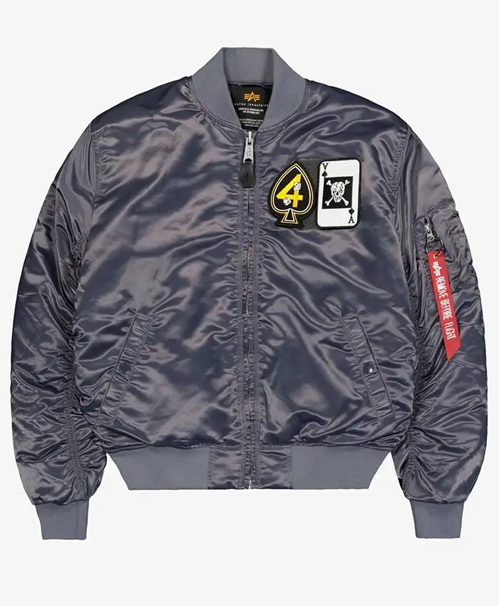 Alpha Industries MA-1 Black Devils Satin Iron Grey Giubbotto Bomber Jacket front view