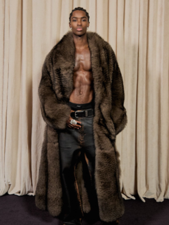 Alton Vivet Kai Cenat Fashion Show Fur Long Trench Overcoat For Sale