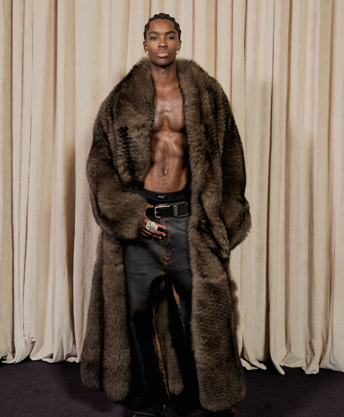 Alton Vivet Kai Cenat Fashion Show Fur Long Trench Overcoat For Sale