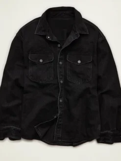 American Eagle x Lamine Yamal Black Cotton Denim Overshirt Jacket front view