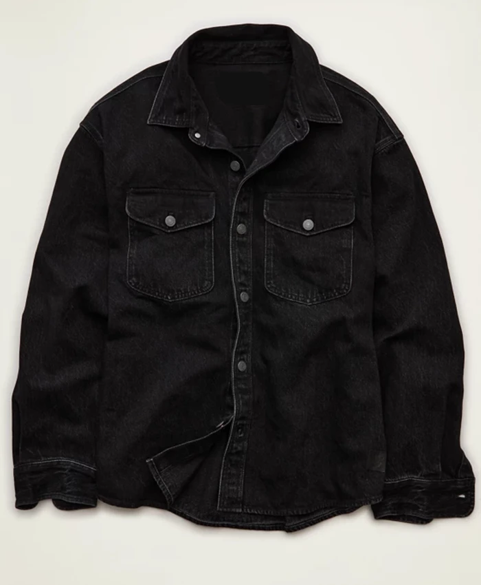 American Eagle x Lamine Yamal Black Cotton Denim Overshirt Jacket front view