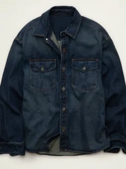 American Eagle x Lamine Yamal Blue Cotton Denim Overshirt Jacket front view