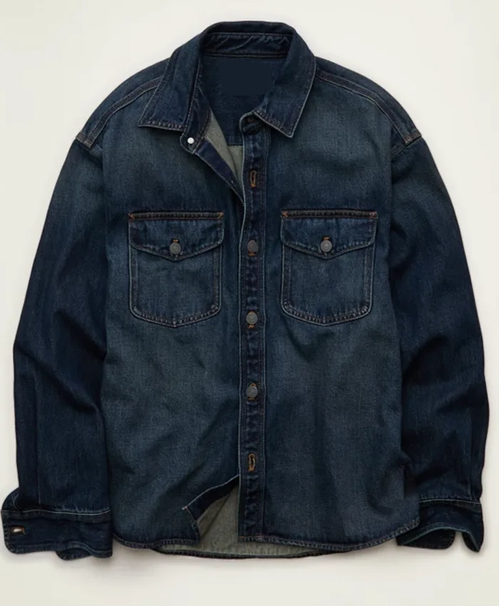 American Eagle x Lamine Yamal Blue Cotton Denim Overshirt Jacket front view