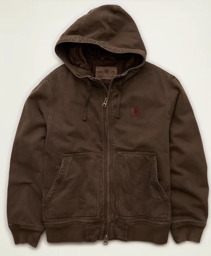 American Eagle x Lamine Yamal Brown Cotton Denim Hooded Jacket front view