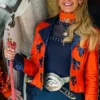 Ann Judge NFL Team Denver Broncos Passing of the Reins Orange Leather Jacket front view