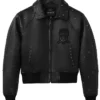 Avirex Fall Winter 2026 Cropped Studded Icon Leather Black Bomber Jacket front view