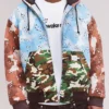Awake NY Fall 26 Blue, Brown And Green Camouflage Zip Hoodie front view