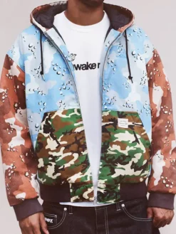 Awake NY Fall 26 Blue, Brown And Green Camouflage Zip Hoodie front view