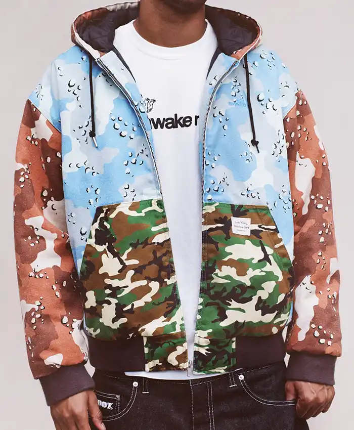 Awake NY Fall 26 Blue, Brown And Green Camouflage Zip Hoodie front view