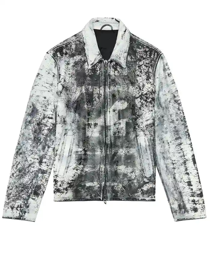 BTS ARIRANG World Tour Chicago Jungkook Diesel L-Pylon-A Cracked-Finish Leather Jacket front view