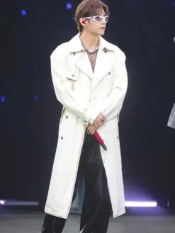 BTS ARIRANG World Tour Chicago Kim Taehyung Off-White Diesel Coated Denim Trench Coat front view