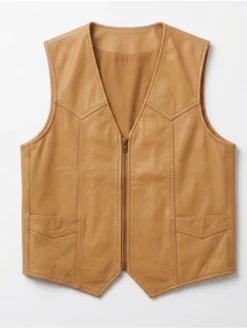 BTS Drake FOMO Fear of Missing Out 2026 Tan Yellow Leather Vest front view
