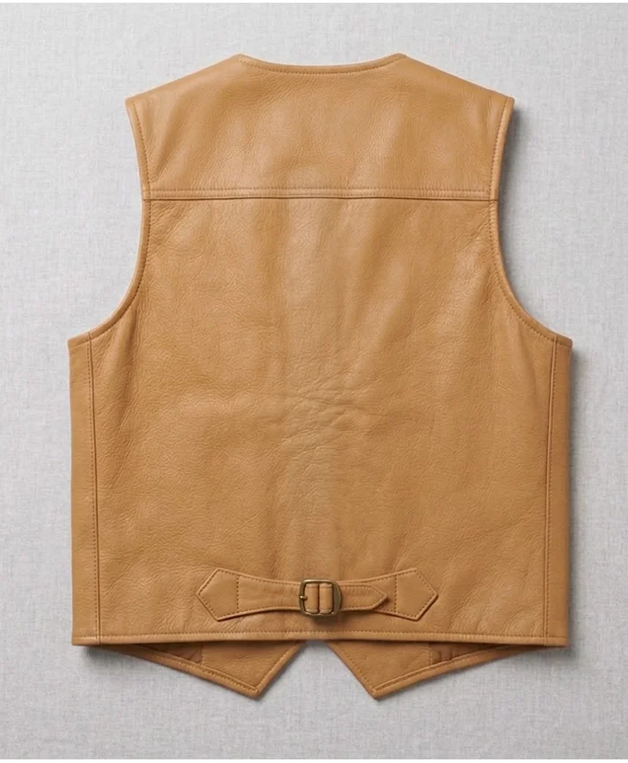 BTS Drake FOMO Fear of Missing Out 2026 Yellow Tan Leather Vest back view