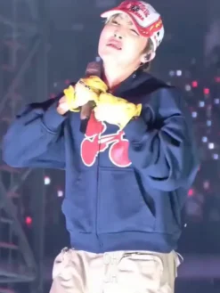 BTS J-Hope AWGE A$AP Rocky FW26 SS26 Fleece Black Hooded Jacket front view