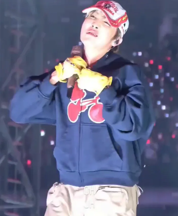 BTS J-Hope AWGE A$AP Rocky FW26 SS26 Fleece Black Hooded Jacket front view
