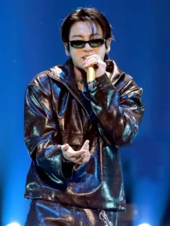 BTS Jungkook 2026 iHeartRadio Music Festival Las Vegas Brown Leather Jacket front view