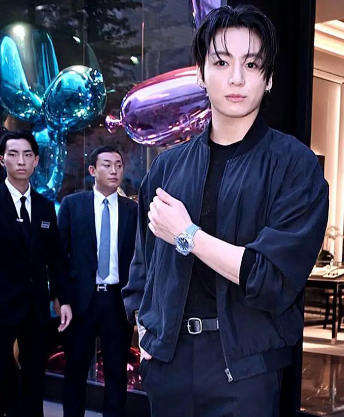 BTS Jungkook Hublot Event 2026 Polyester Black Bomber Jacket front view